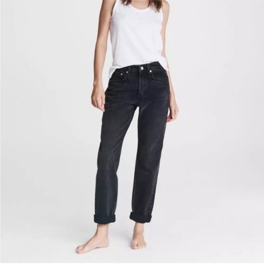 Rag & Bone Rosa Mid-Rise Boyfriend Jeans in Highland Black Wash Size 26
